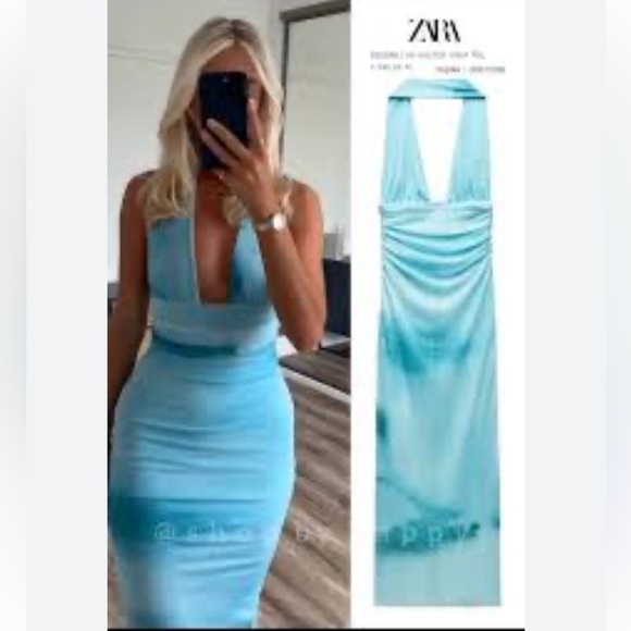 ZARA NEW WOMAN SS24 GREENS PRINTED TULLE HALTER DRESS - Picture 9 of 15